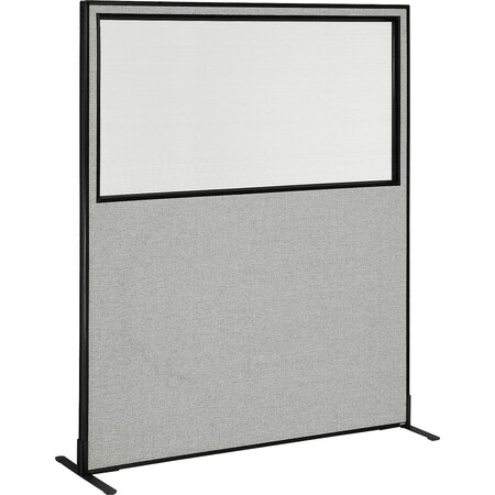 Interion By Global Industrial Interion Freestanding Office Partition Panel with Partial Window, 60-1/4inW x 72inH, Gray 694681WFGY